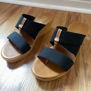 Black Wedge Sandals by Italian Shoemakers. Size 6.5